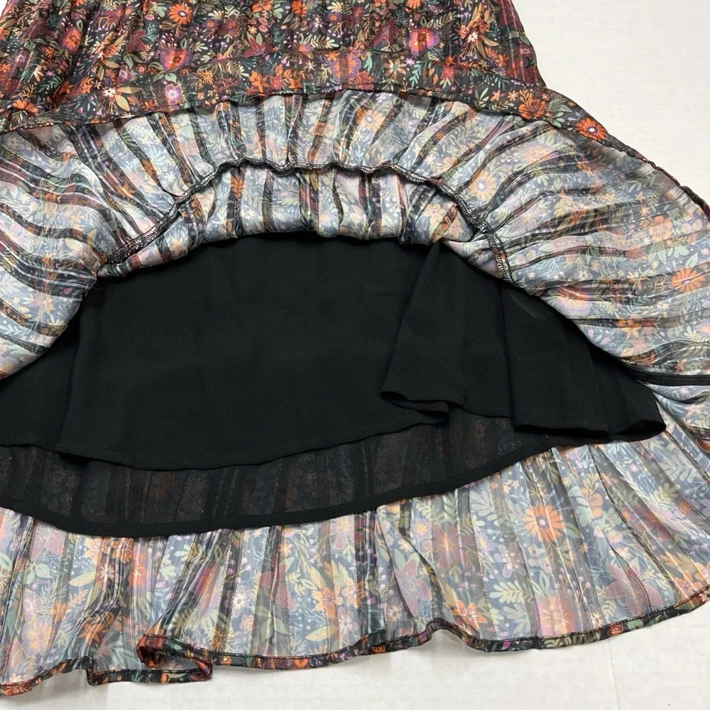 Soft Surroundings Dress Dark Floral Chiffon Tiered Mini Size S Boho Peasant - Picture 6 of 9